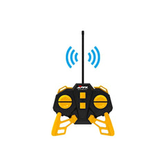 RC MX Constructions Dumper features a glossy black casing with matte yellow accents, displaying "AX" and a blue Wi-Fi icon.