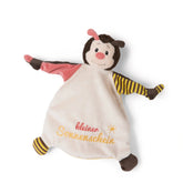 My First NICI Comforter Bee features soft beige fabric, brown velour hat, ears, feet, and detailed facial features.