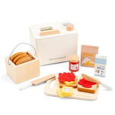 New Classic Toys Bread Making Machine features a wooden box and colorful plastic containers in retail packaging.