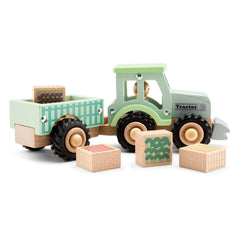 New Classic Toys - Wooden Tractor With Trailer And Vegetables - Play Vehicles