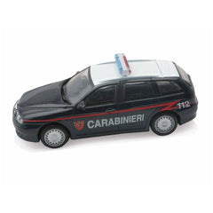 New Ray Carabinieri 1:43 die-cast model in glossy black with white matte roof rack and visible "CARABINIERI" text.