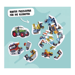 Noris 6 first Puzzles - Vehicles features colorful construction vehicles and interlocking puzzle pieces for children.