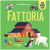 NUINUI Farm Life Pop Up Book packaging with colorful cartoon illustrations of animals and a house on a solid green background