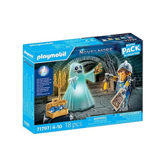 Playmobil Novelmore Starter Pack features a ghost toy with transparent plastic parts and accessories in a glossy blue packagi