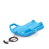 Sporty Slider blue outdoor play equipment made of smooth plastic with a handle and a black cord attached.