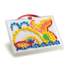 Quercetti FantaColor Portable features a clear plastic frame with shiny colored balls and a red ribbon, arranged in a vibrant