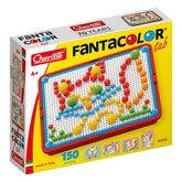 Quercetti FantaColor Tab arts and crafts set in yellow packaging featuring a white pegboard with red, blue, and green balls.