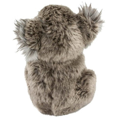 Plush bear koala in light gray with a soft, fluffy texture, featuring round head, ears, and defined eyes and nose.