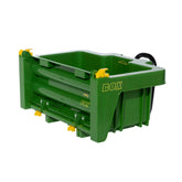Rolly Toys Rollybox John Deere Green riding toy features a smooth green container with yellow latches and handles.
