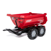Rollyhalfpipe Krampe Trailer is a red wheelbarrow with a black metal wheelbase, designed for durability and outdoor use.