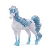 Flowy unicorn mare figurine with a glossy white body and blue mane and tail, standing against a plain white background.