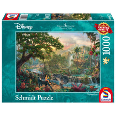 Schmidt Spiele's Disney Jungle Book puzzle box displays vibrant jungle artwork and visible interlocked pieces for a colorful