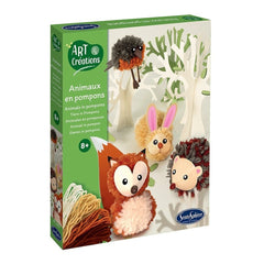 Arts and crafts kit box featuring pompom animals like a fox and hedgehog, branded by Sentô Sphere with age suitability 8+.