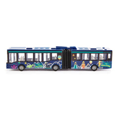 Articulated bus with a colorful Aqua Park design, featuring amusement park illustrations and a smooth surface against a white