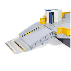 Siku car ferry toy playset features a white structure with yellow accents, including a ramp and smooth glossy surfaces.