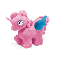Simba Art & Fun Playsand Set includes a plush pink unicorn with blue wings and vibrant colors, perfect for imaginative play.