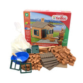 Teifoc building set includes 185 pieces for constructing a model house with barbecue, featuring earth-toned plastic and cardb