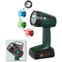 Theo Klein Bosch lamp featuring green, red, blue, yellow, and gray flashlights in a central layout for pretend play.