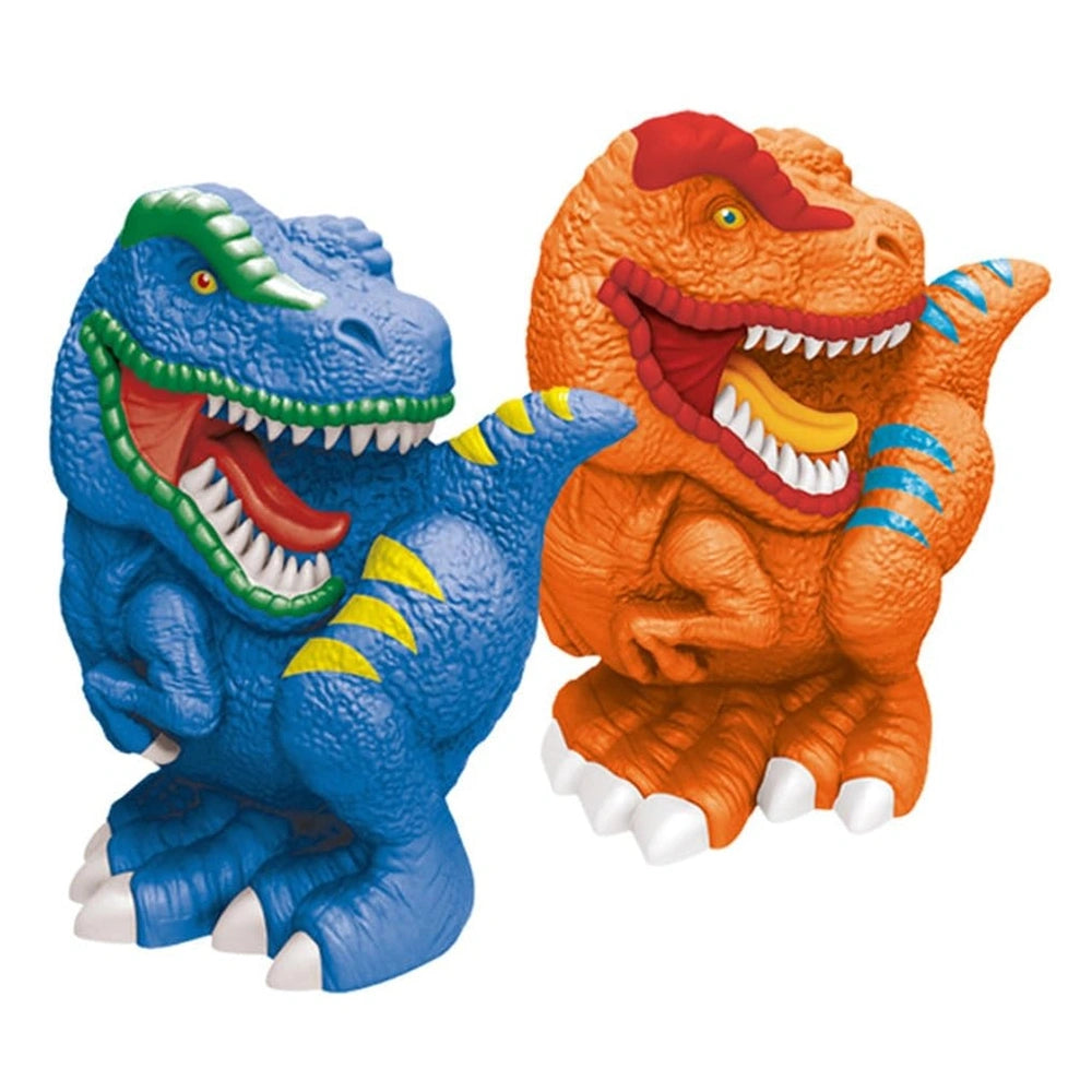 4M 3D Mould & Paint Dinosaurs featuring a blue dinosaur with green accents and an orange dinosaur with red accents, both matt