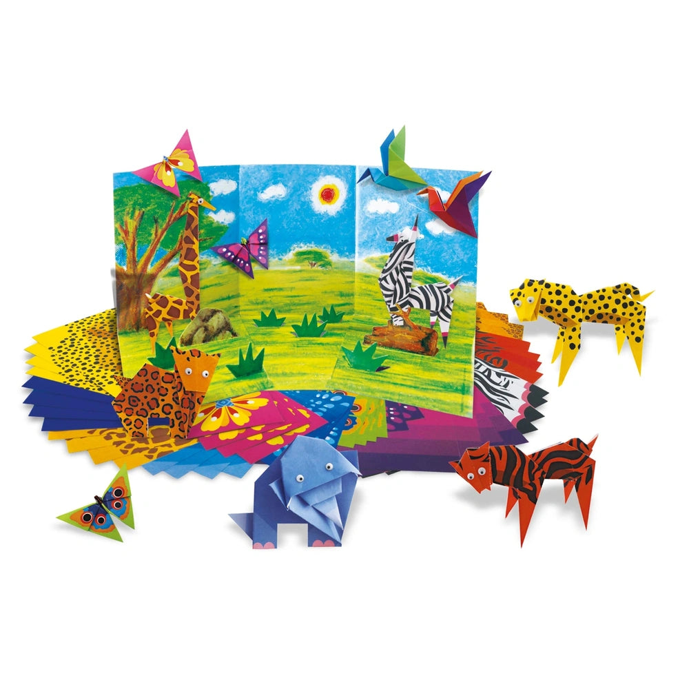4M Little Craft Origami Zoo Animals kit includes colorful animals like a giraffe, tiger, and elephant on a cardboard package.