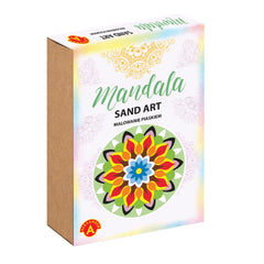 Alexander Sand Art Mandala box features a vibrant floral design with warm and cool colors, promoting eco-friendly creativity 