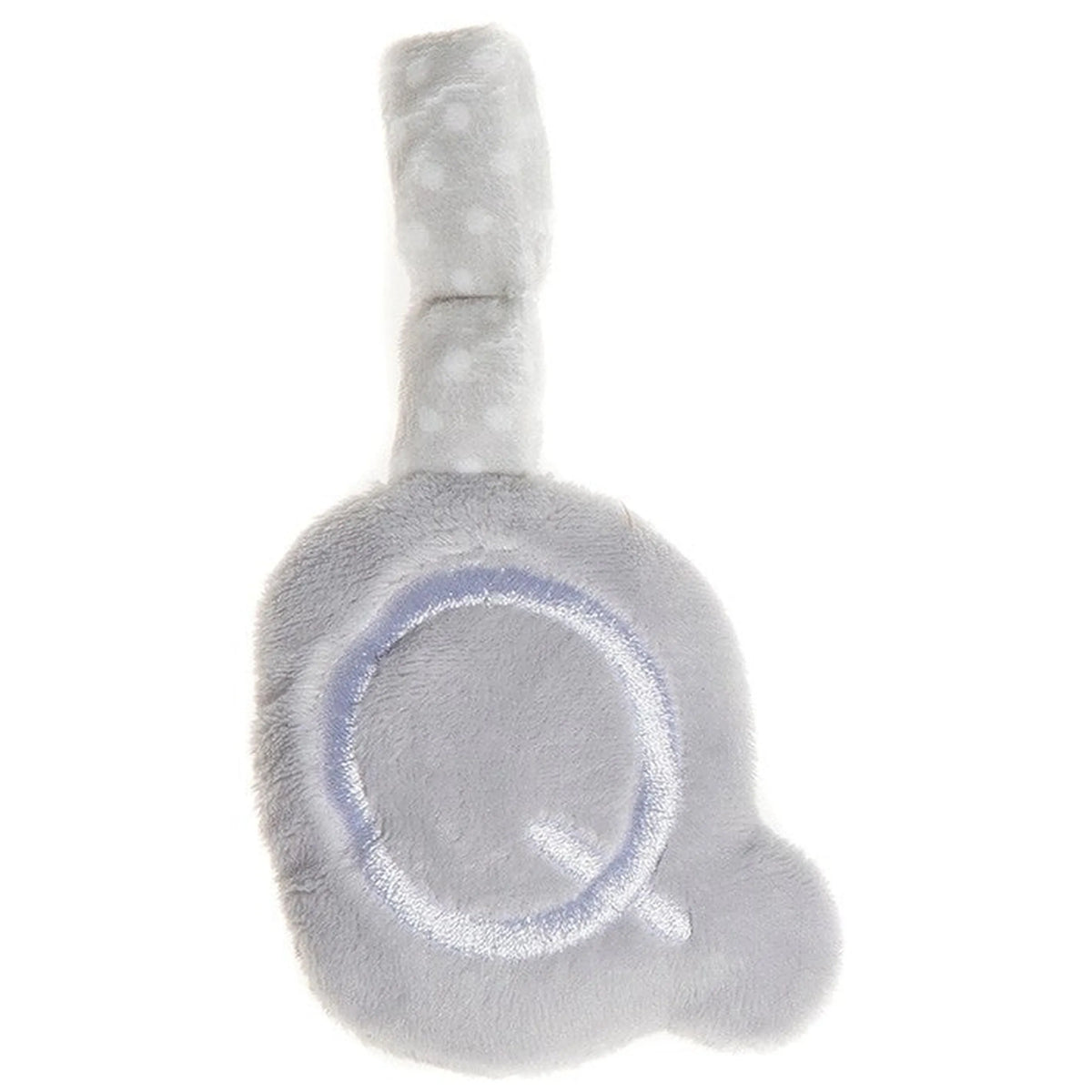 Soft grey plush letter Q with a polka dot handle, ideal for baby activities and nursery decor.