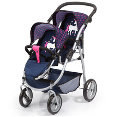 BAYER DESIGN - Twin Kinderwagen Eenhoorn Blauw Roze - Poppen Speelsets Speelfiguren