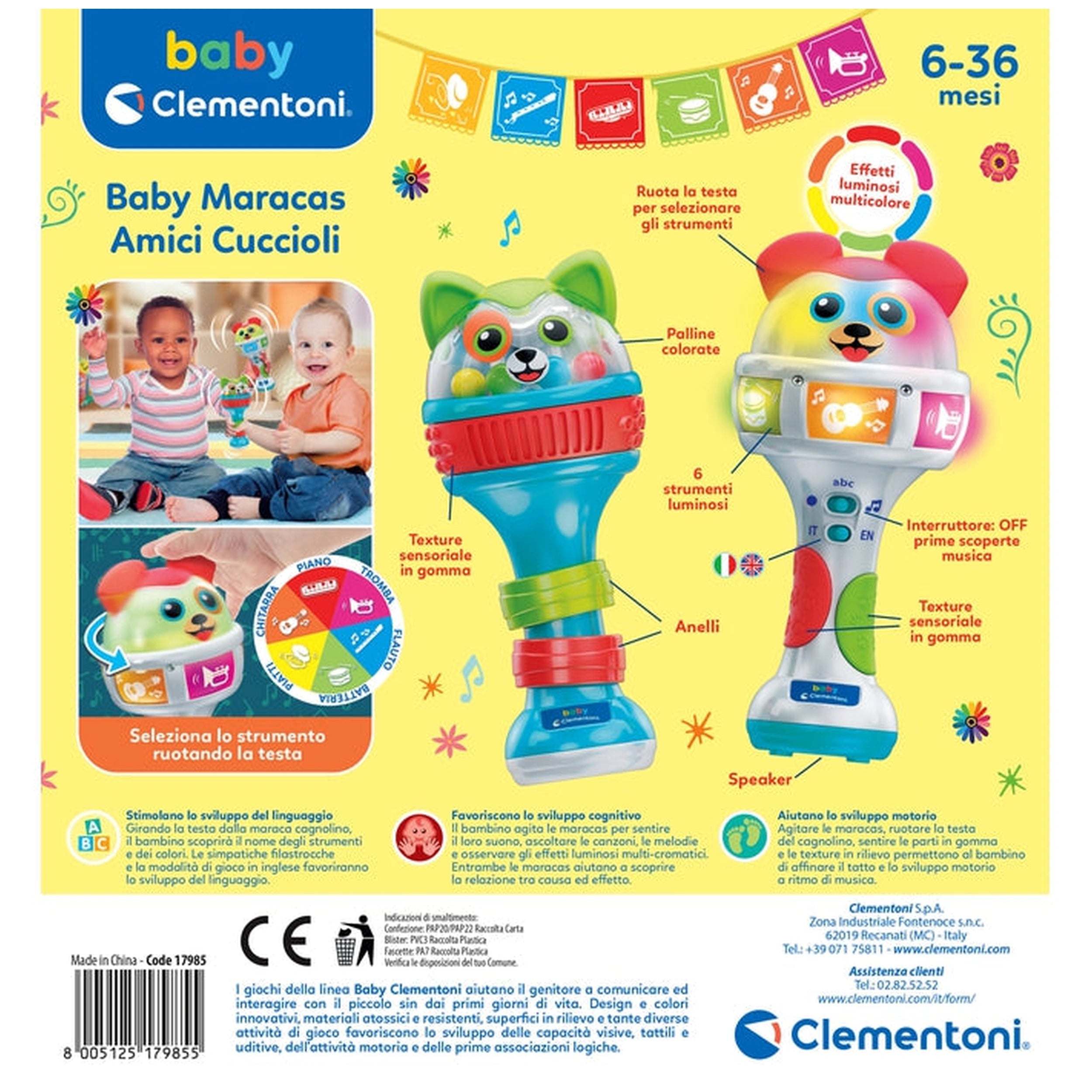 Baby Clementoni - Baby Maracas Amici Cuccioli Baby Activiteitsspeelgoed - Italiaanse Editie