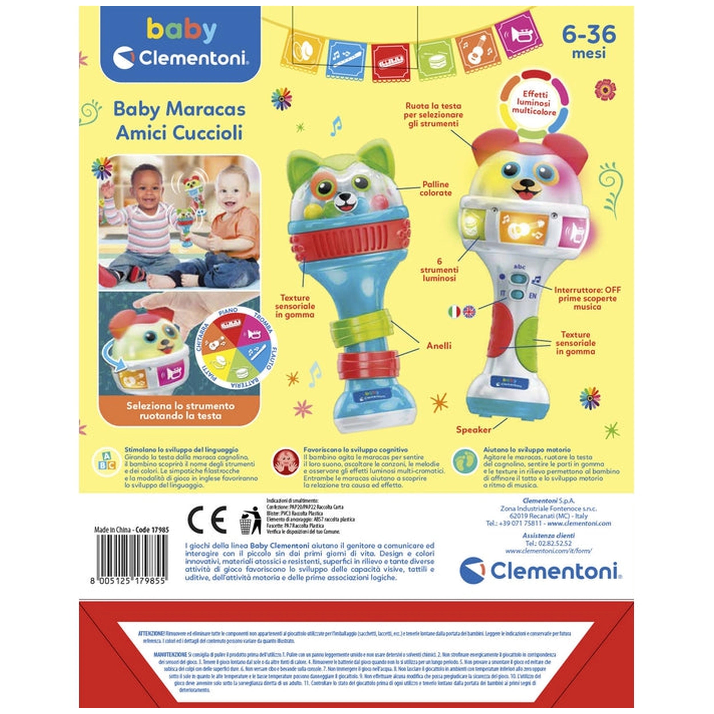 Baby Clementoni - Baby Maracas Amici Cuccioli Baby Activiteitsspeelgoed - Italiaanse Editie