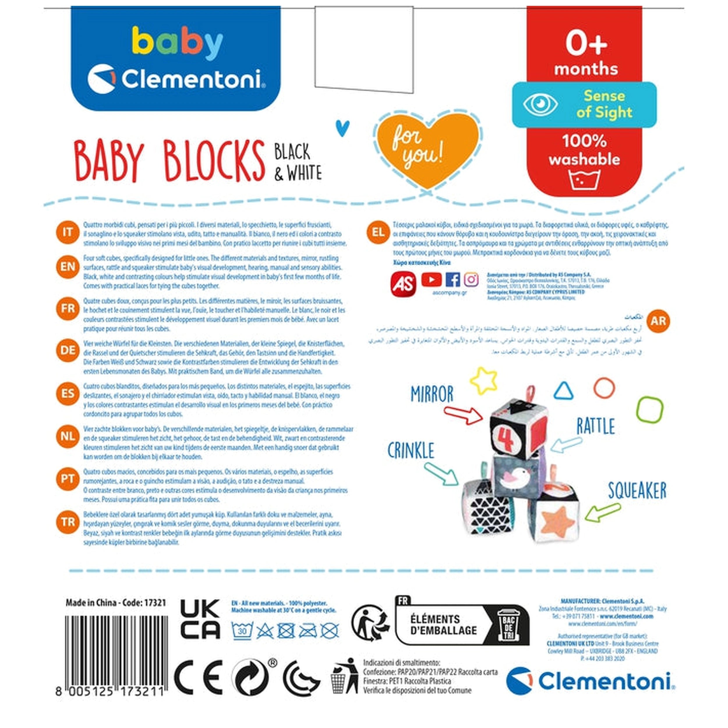 Baby Clementoni - Zwart & Wit Zachte Activiteit Blokken Baby Activiteit Speelgoed