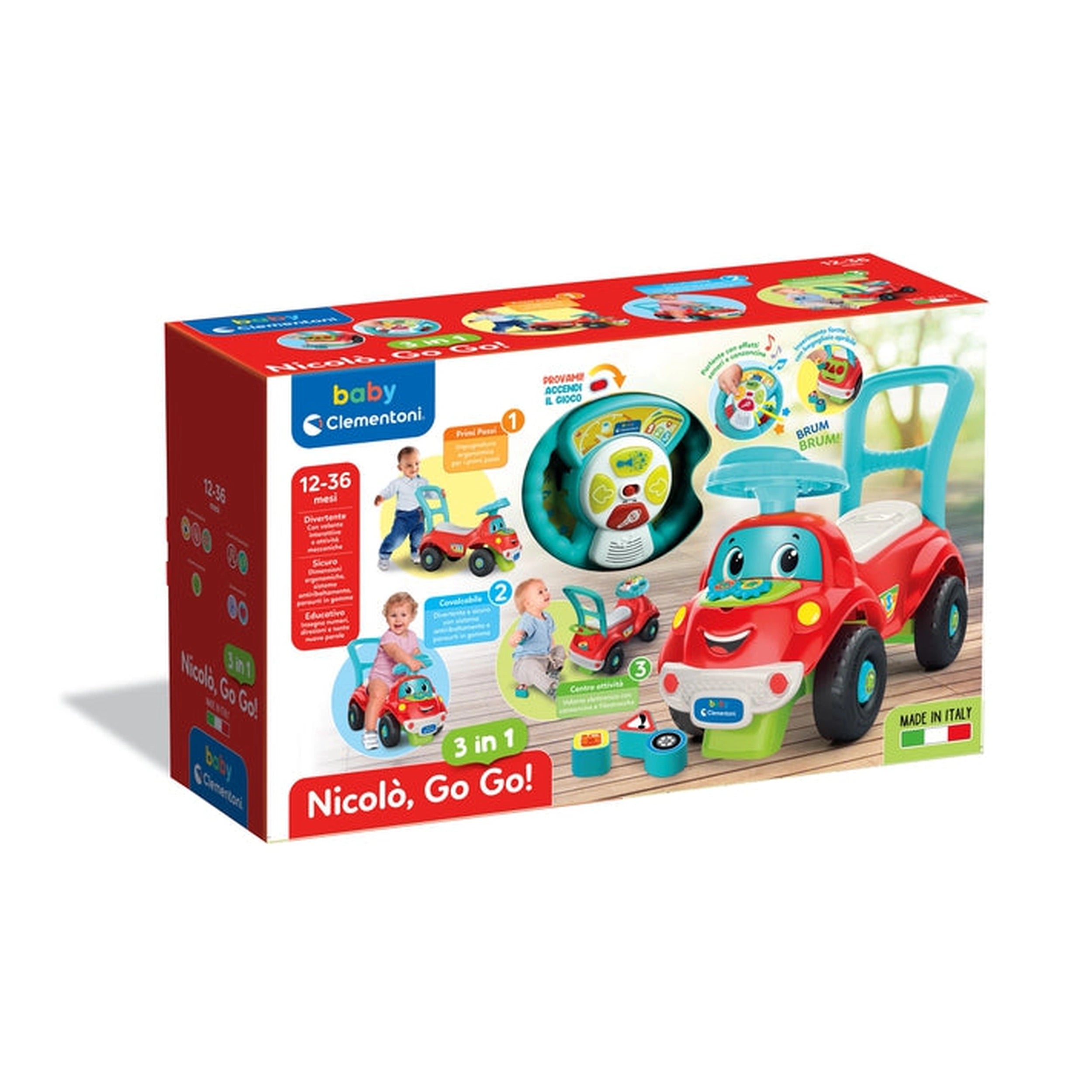 Baby Clementoni - Nicolo Go Go 3 In 1 Rijd speelgoed - Italiaanse editie