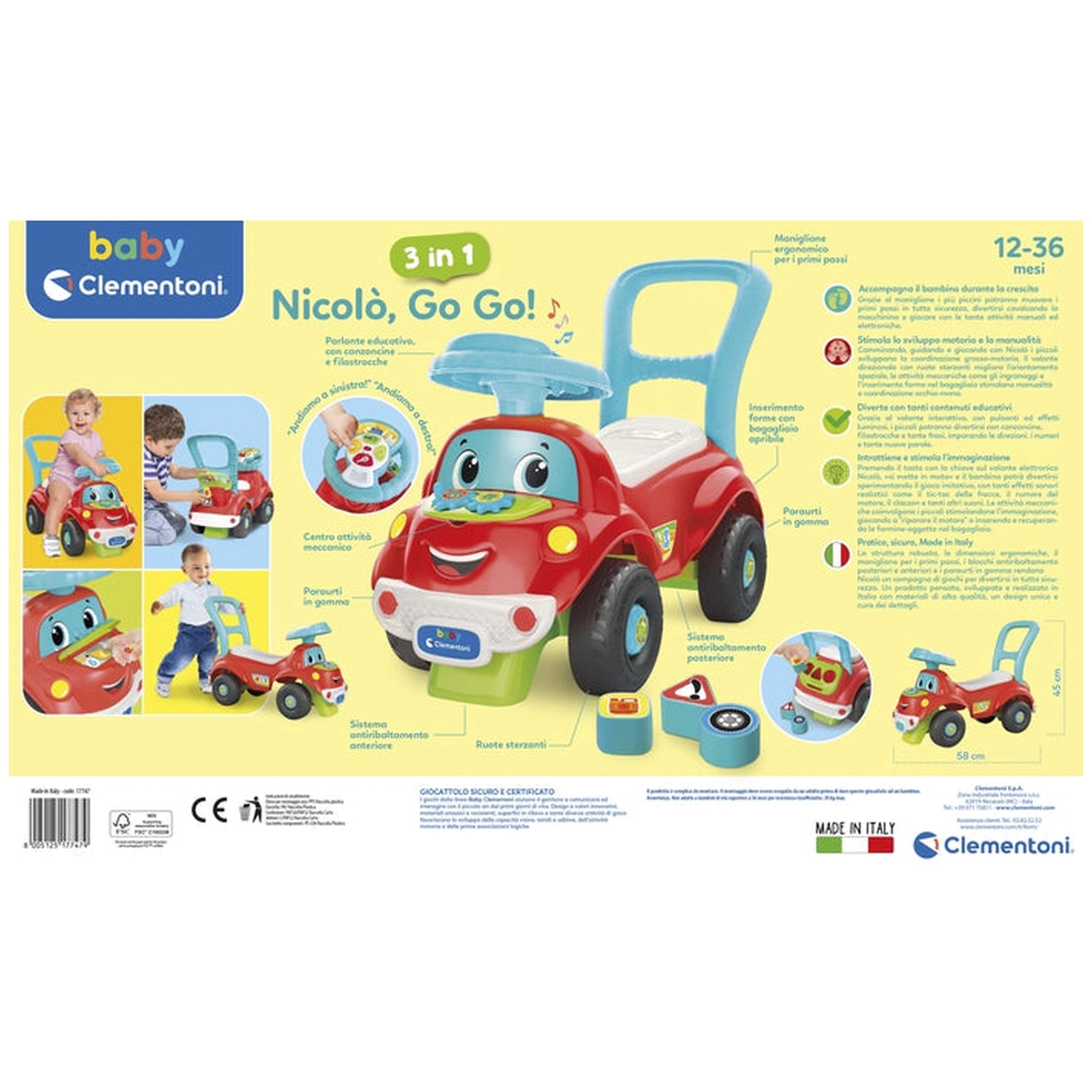 Baby Clementoni - Nicolo Go Go 3 In 1 Rijd speelgoed - Italiaanse editie