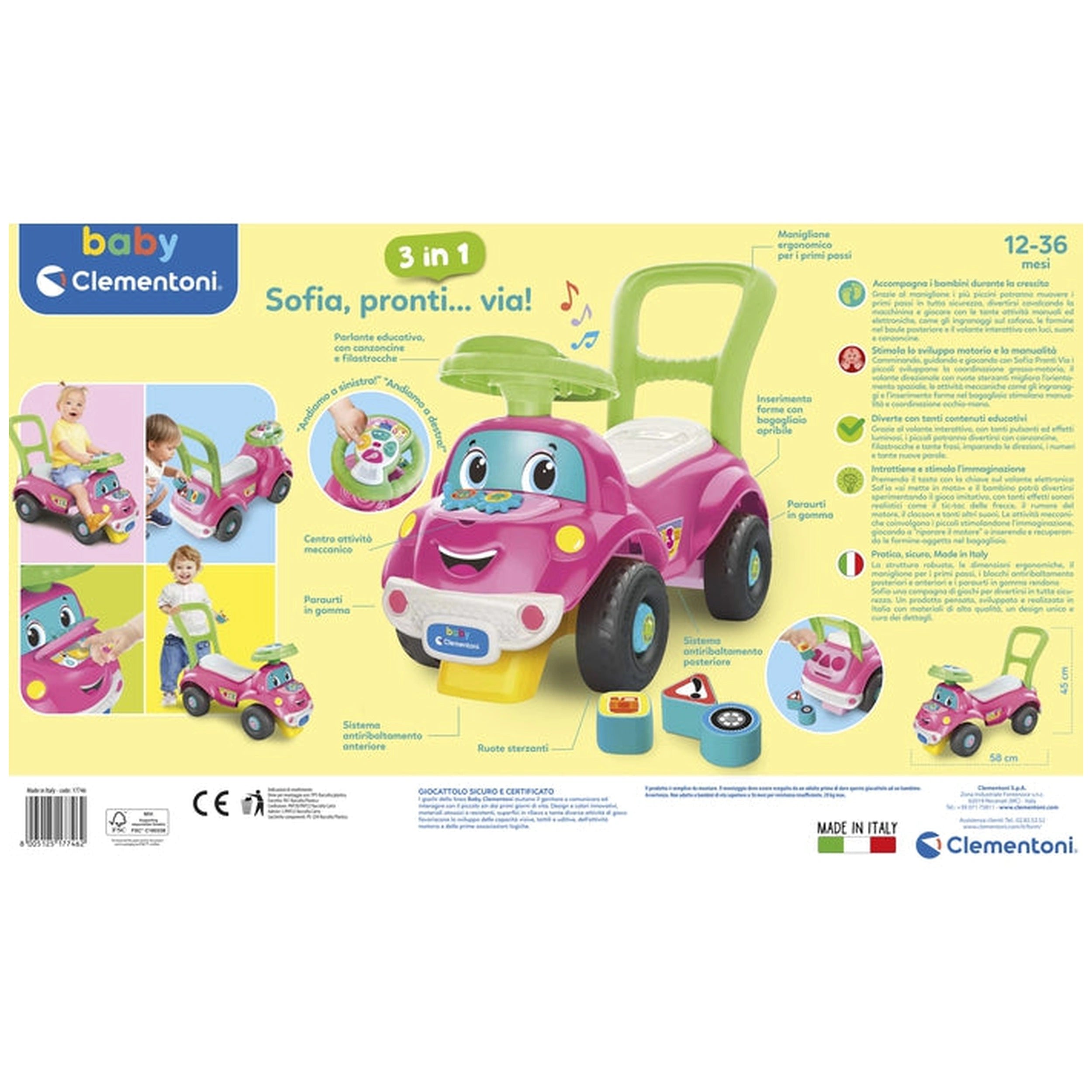 Baby Clementoni - Sofia Pronti Via 3 In 1 Rijdende Speelgoed - Italiaanse Editie