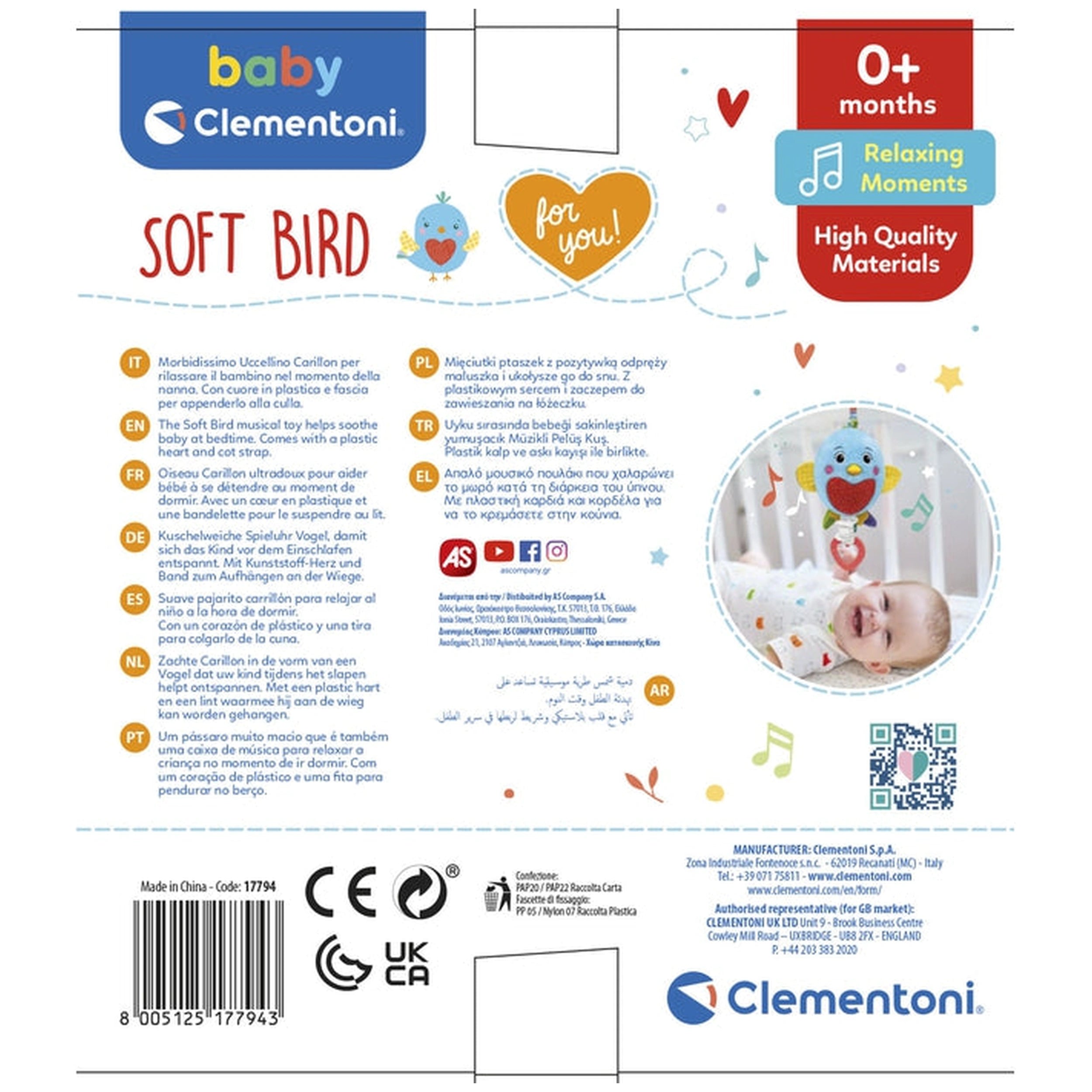 Baby Clementoni - Zachte Vogel Carillon Knuffeldieren