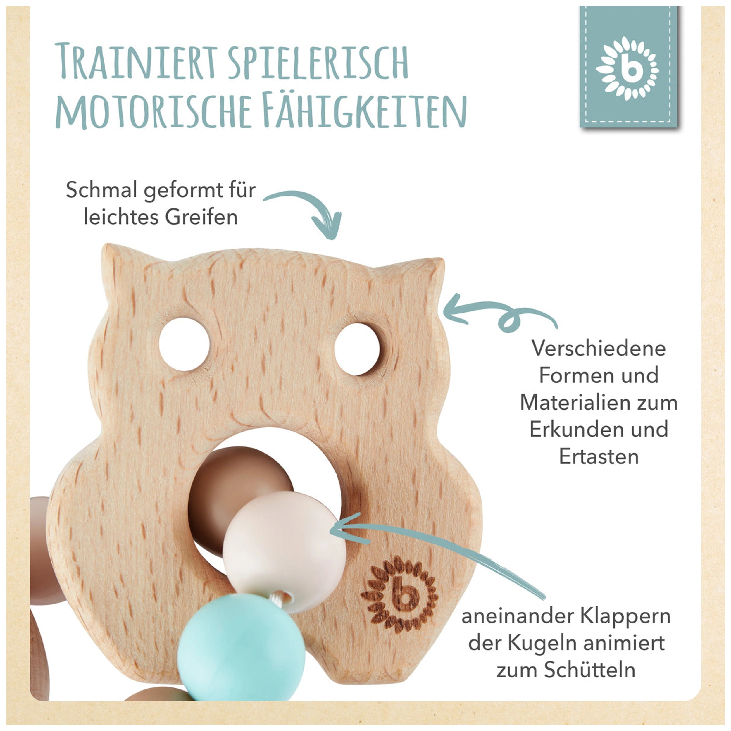 Bieco - Teething Ring Owl With Silicone Chain