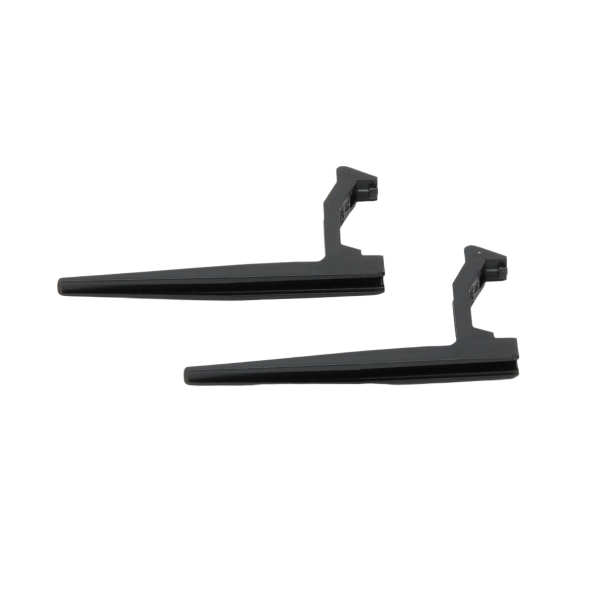 Black toy forklift forks designed for Bruder Linde Forklift, shown on a white background.