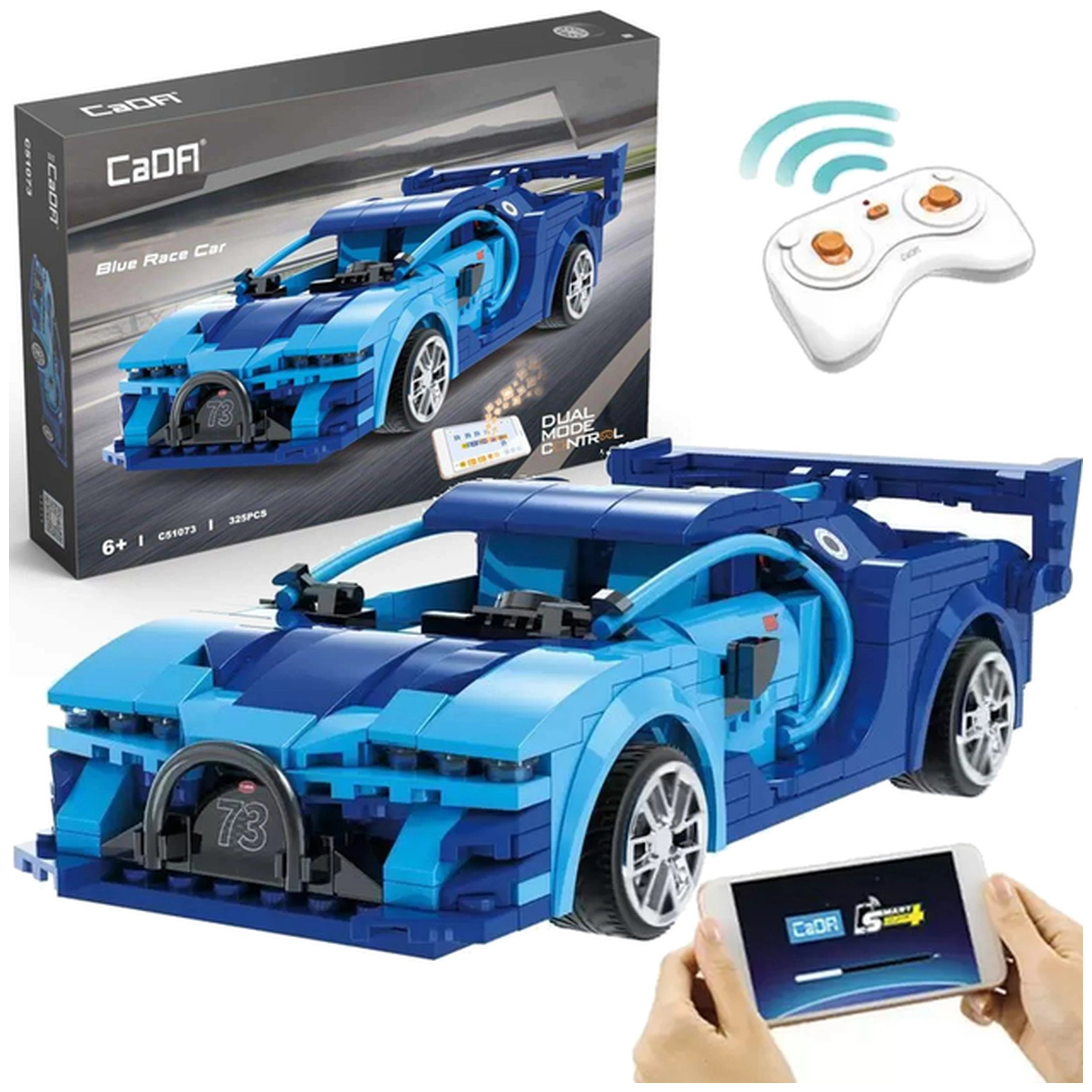 CaDA - RC Blauwe Raceauto Dual Mode Controller - Constructieset Speelgoed