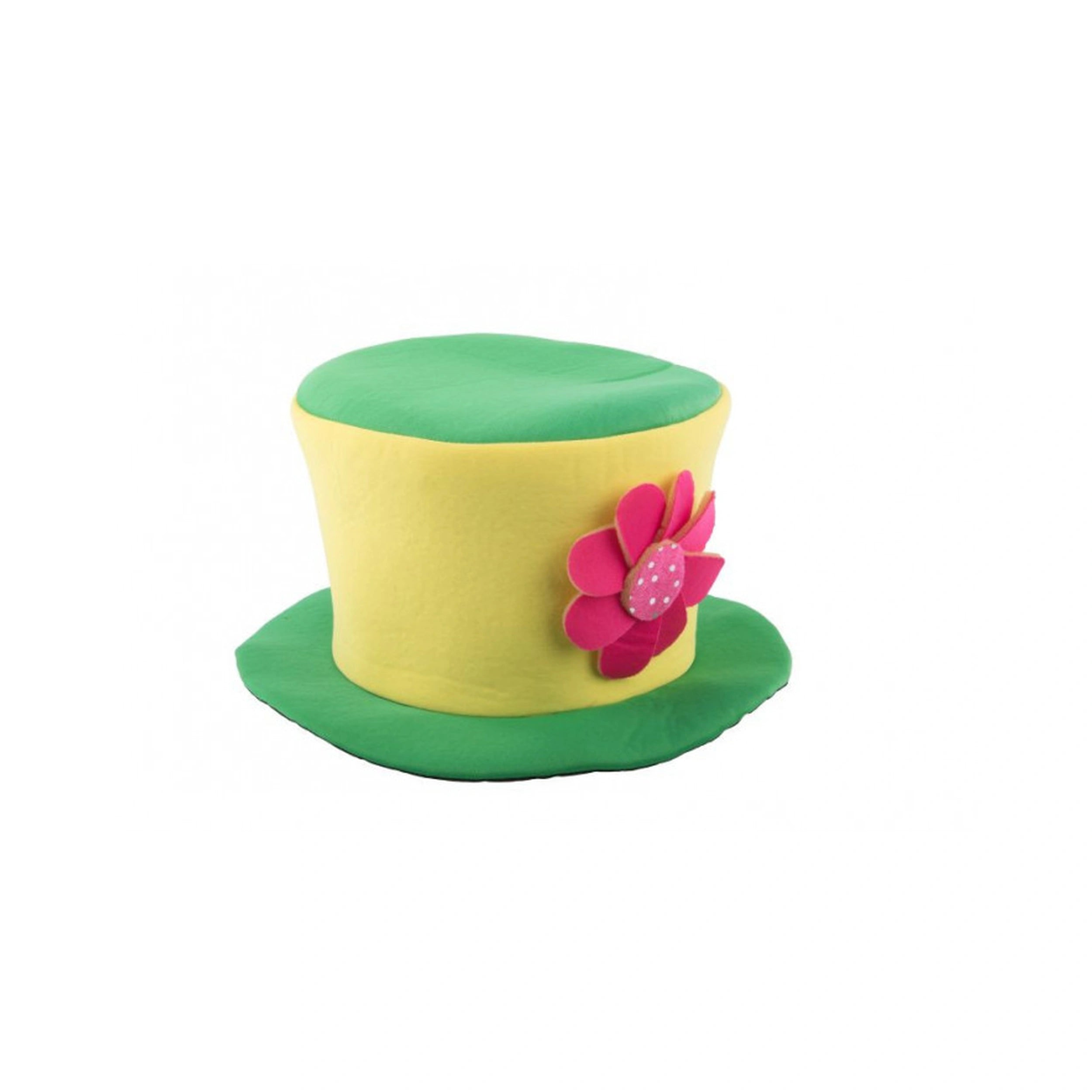 Carnival Toys - Groene en Gele Stoffen Hoed met Grote Roze Bloem voor Verkleedplezier - Doen alsof Beroepen en Rollenspellen