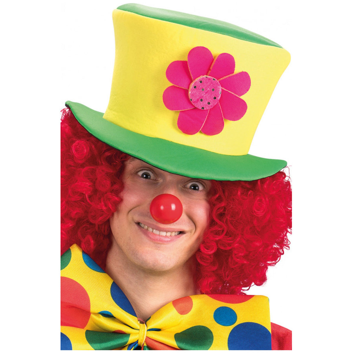 Carnival Toys - Groene en Gele Stoffen Hoed met Grote Roze Bloem voor Verkleedplezier - Doen alsof Beroepen en Rollenspellen