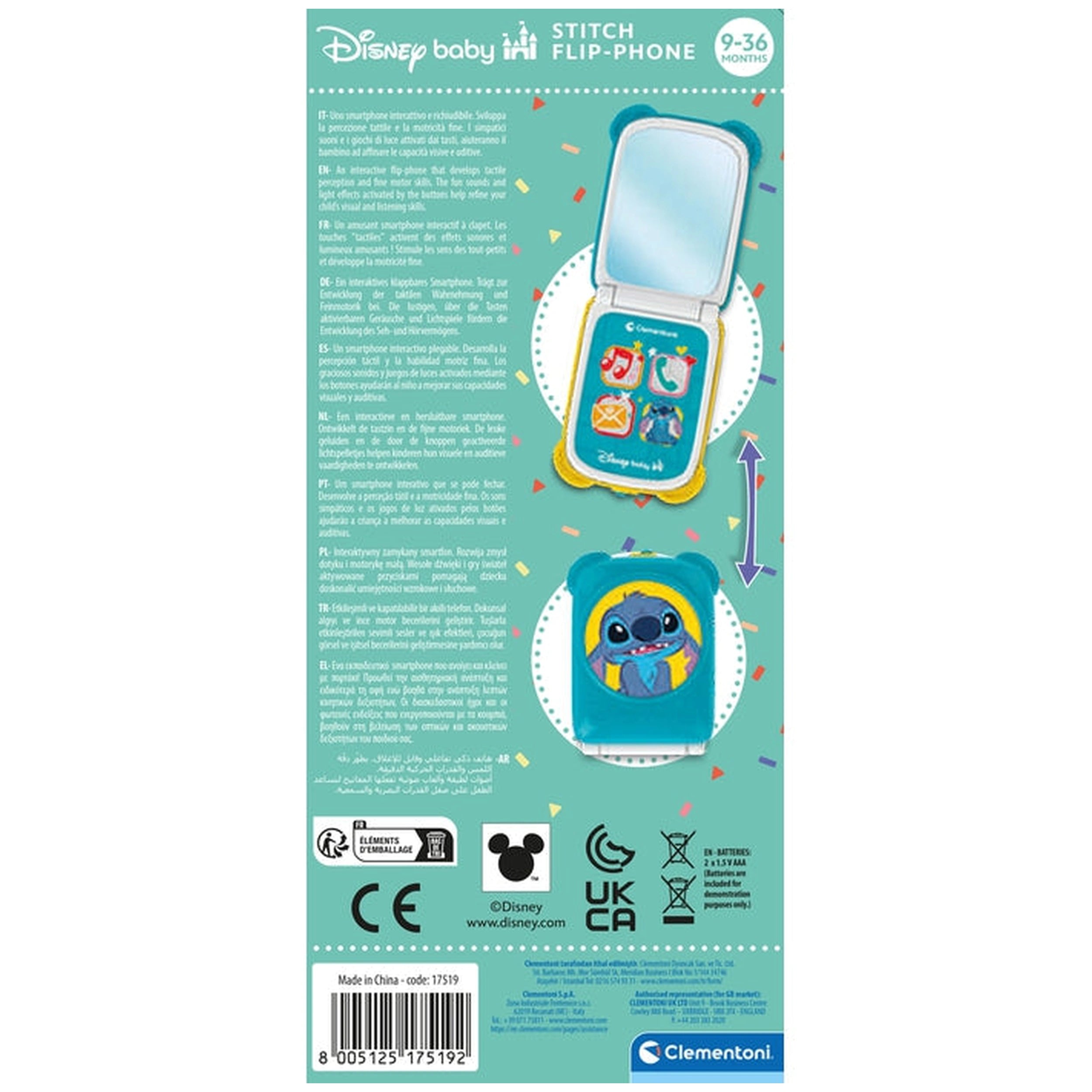 Clementoni - Disney-Stitch-Flip-Phone - Baby-Activity-Toys