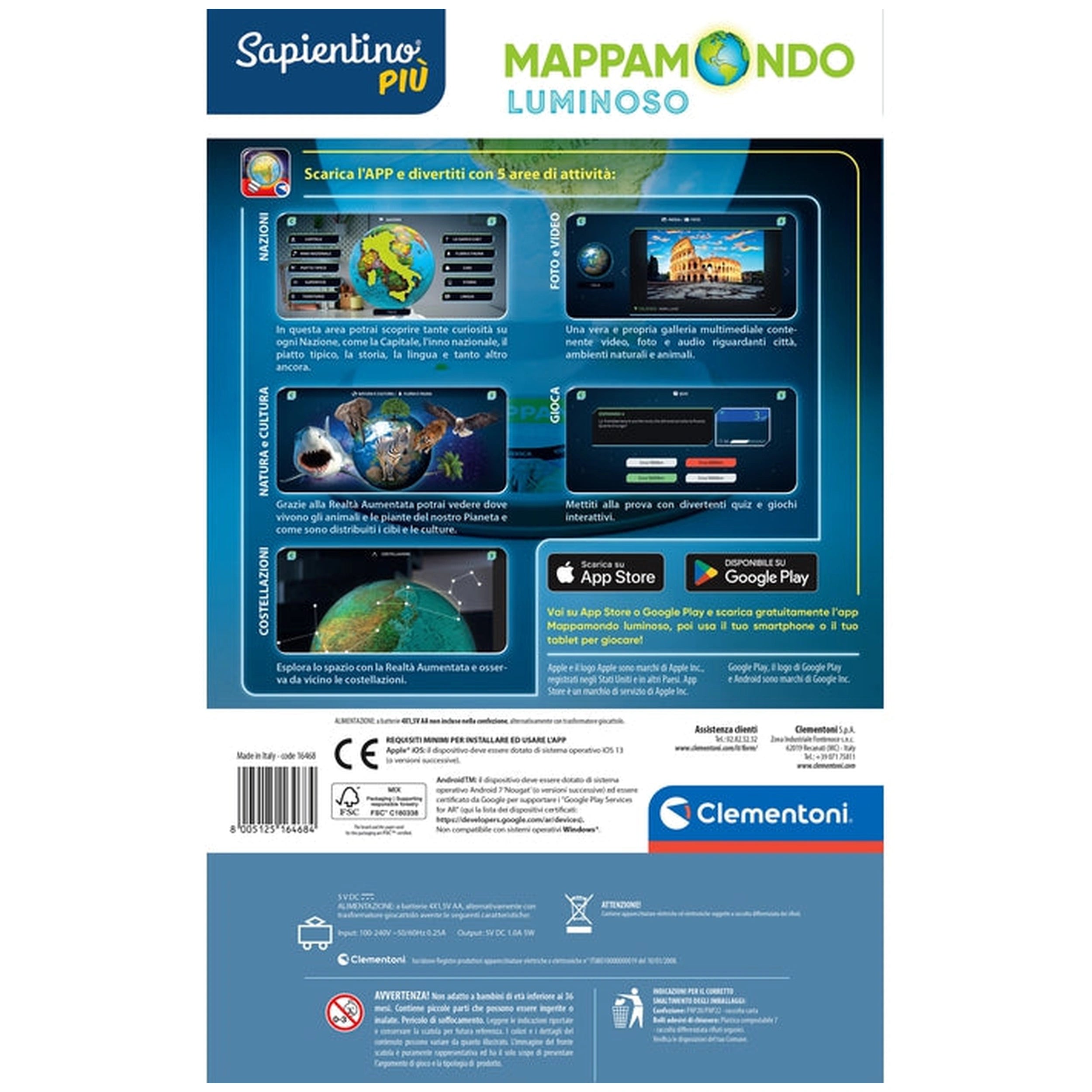 Clementoni - Mappamondo Luminoso Educatieve Speelgoed - Italiaanse Editie