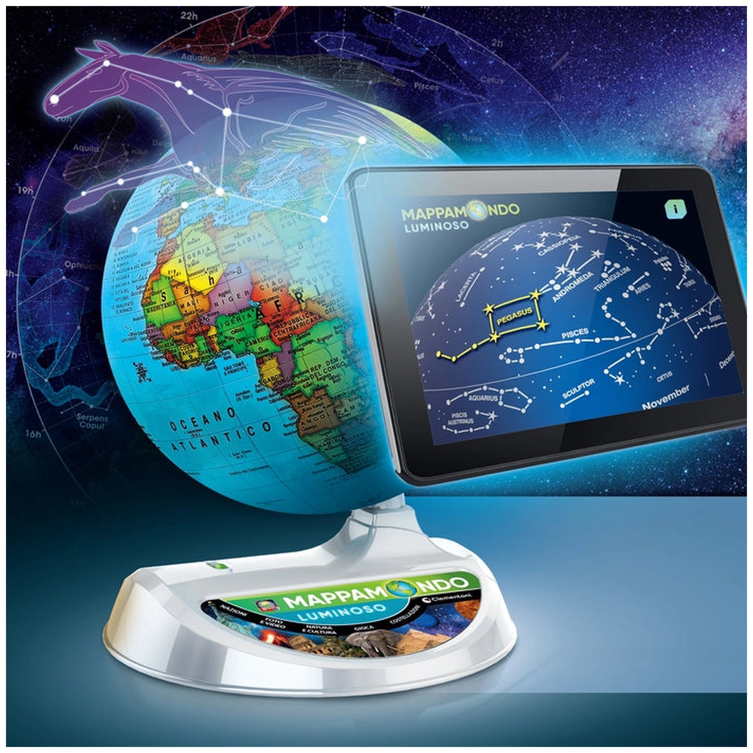 Clementoni - Mappamondo Luminoso Educatieve Speelgoed - Italiaanse Editie