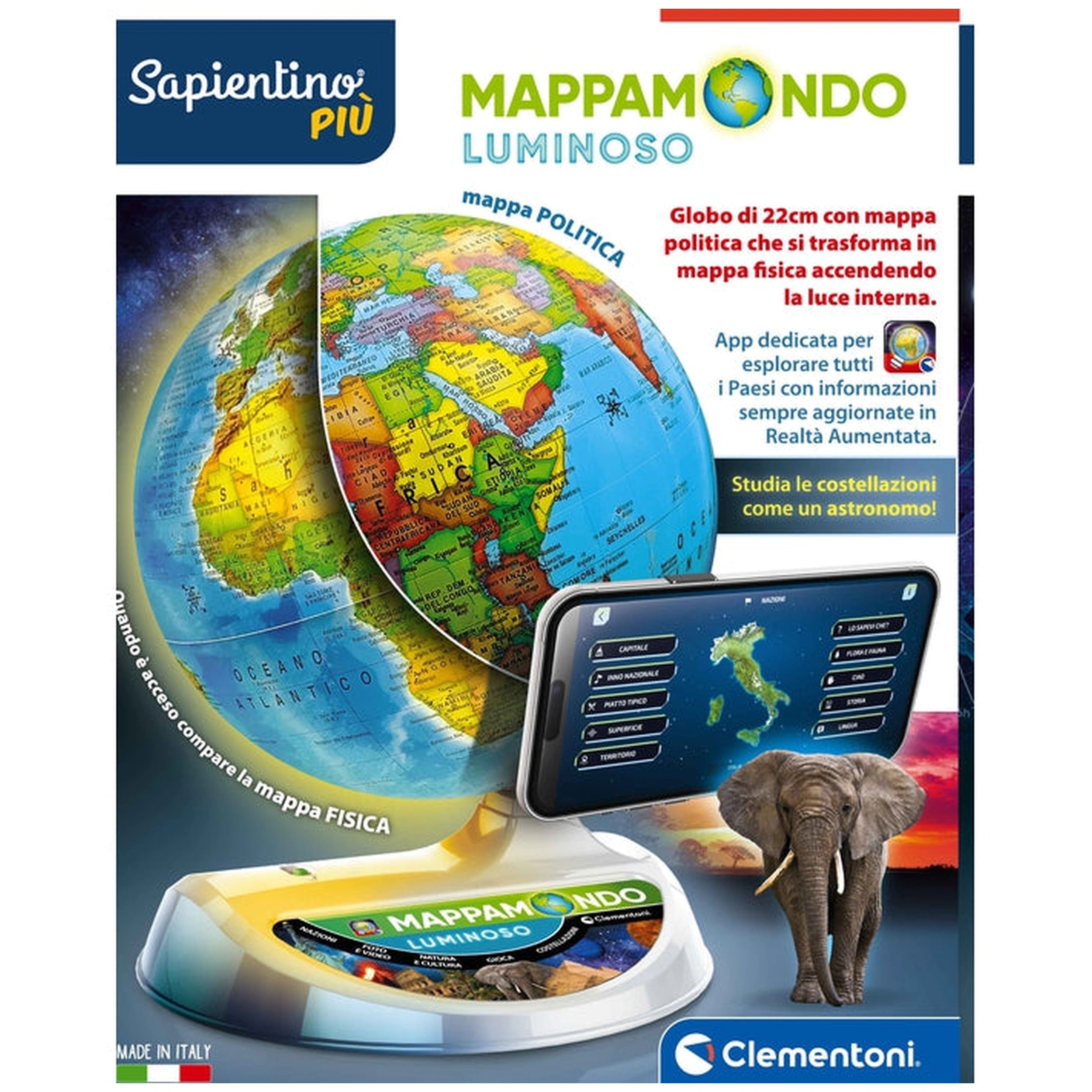 Clementoni - Mappamondo Luminoso Educatieve Speelgoed - Italiaanse Editie
