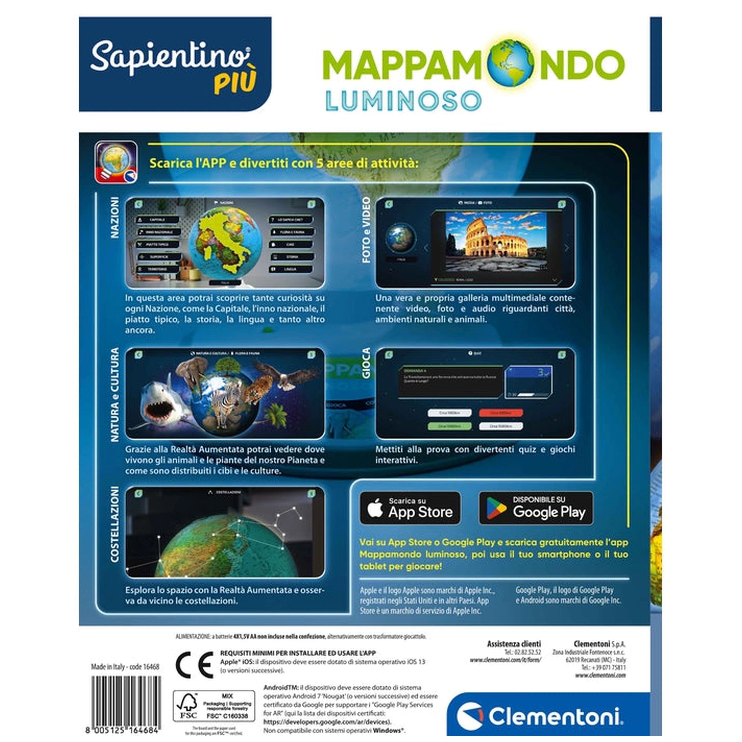 Clementoni - Mappamondo Luminoso Educatieve Speelgoed - Italiaanse Editie