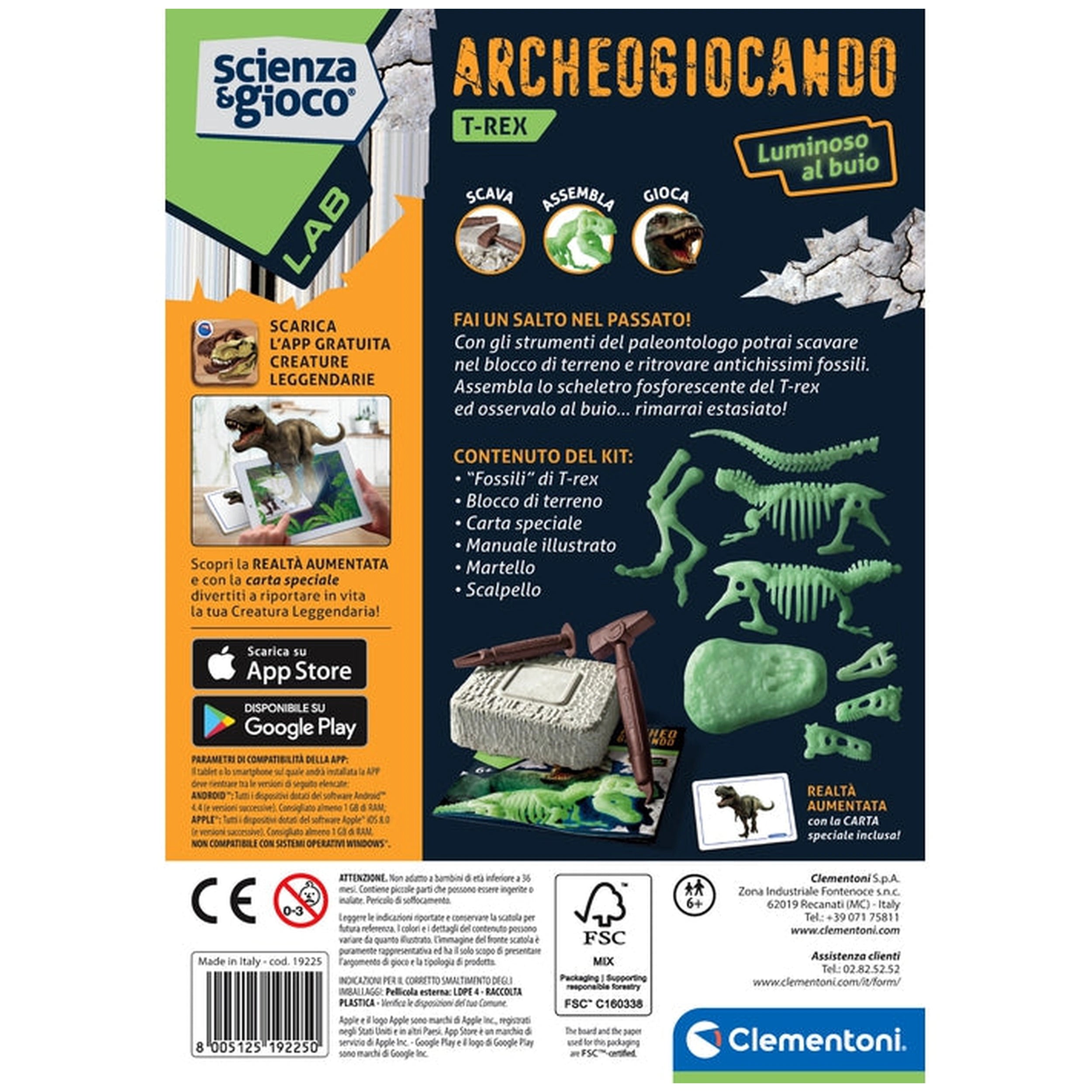 Clementoni Scienza E Gioco Lab - Archeogiocando - Tirannosaurus Rex Glow In The Dark Speelsets