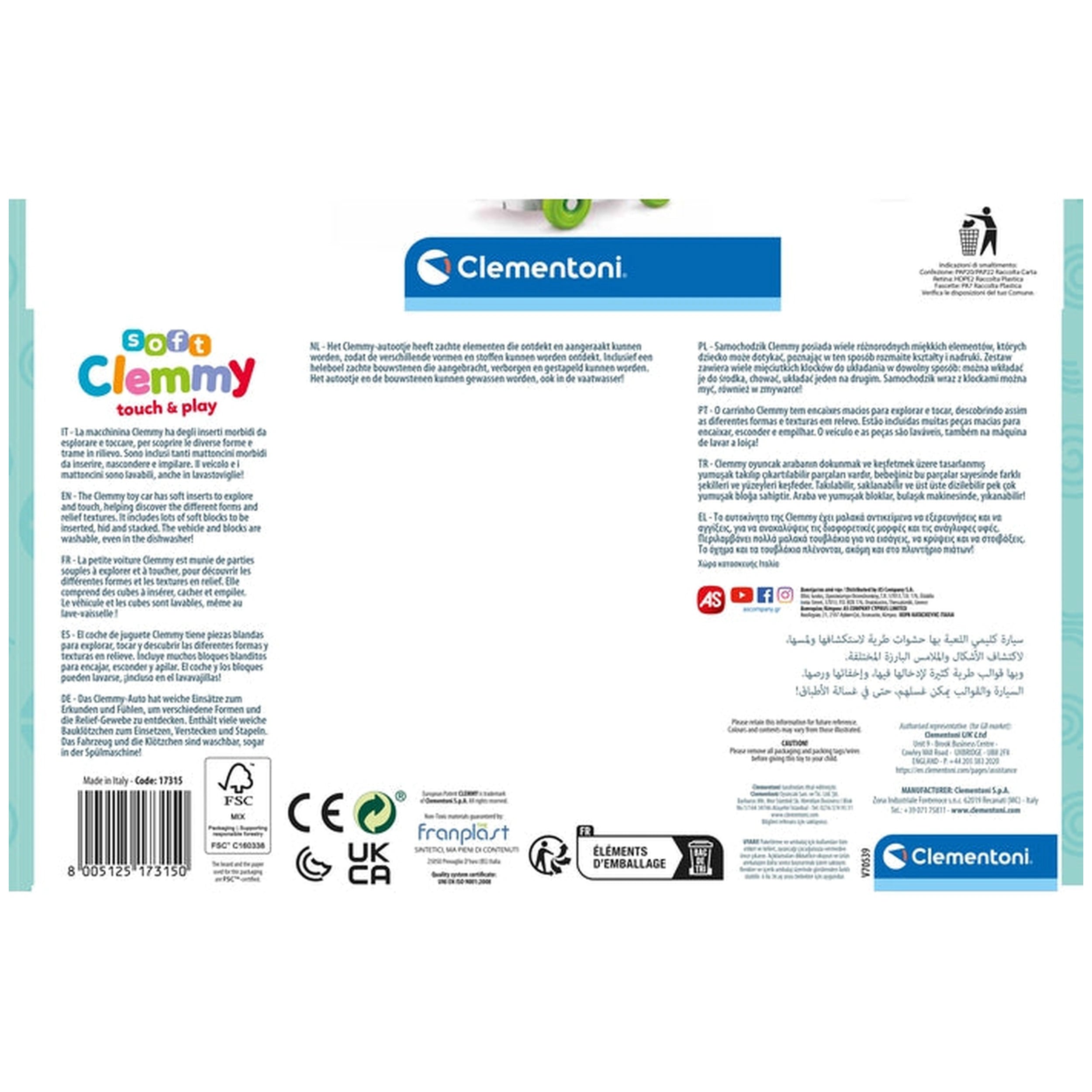 Clementoni Soft Clemmy - Aanraak, Beweeg en Speel Sensorische Auto Baby Activiteit Speelgoed