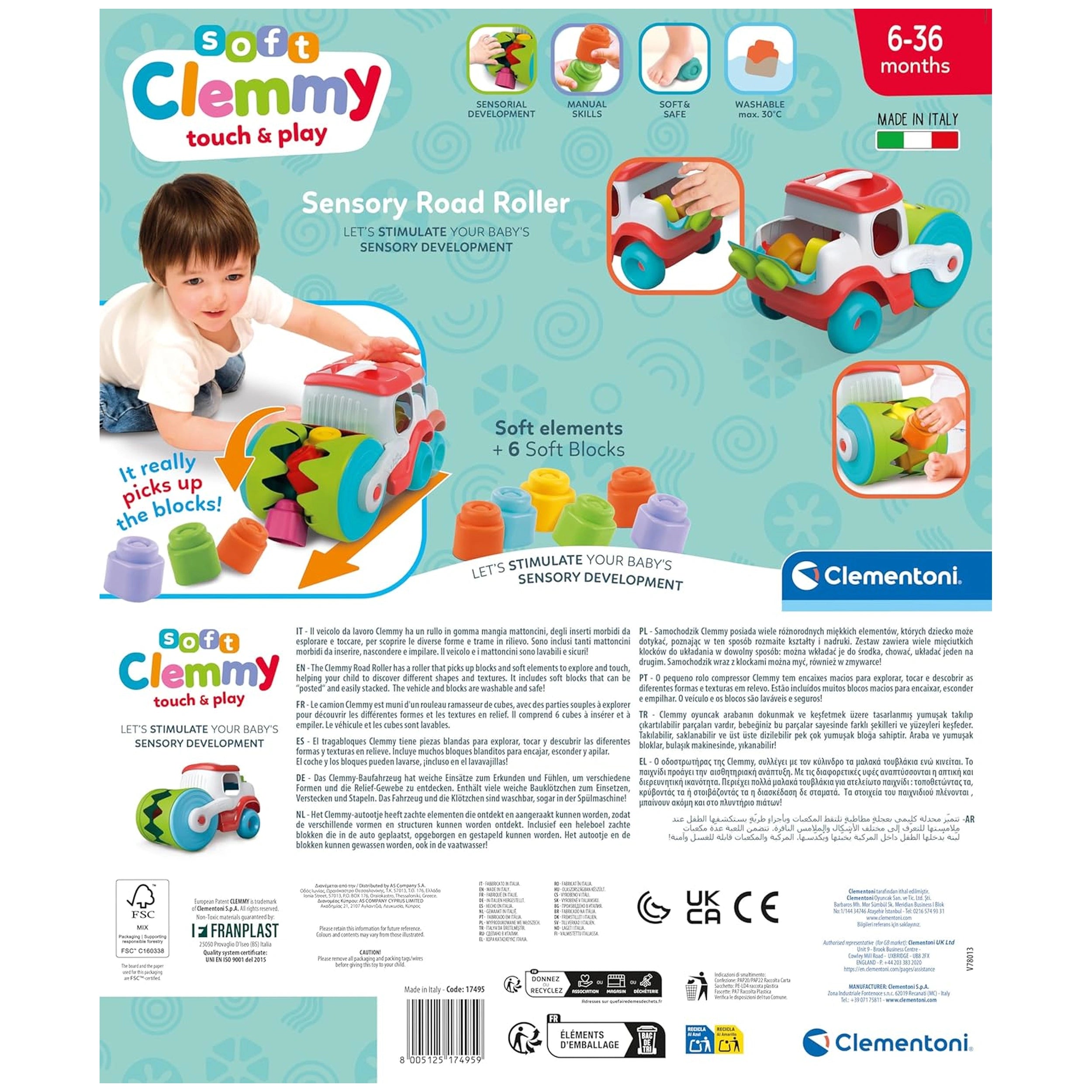 Clementoni - Soft-Clemmy-Touch-and-Play-Sensory-Road-Roller-Baby-Activity-Toys