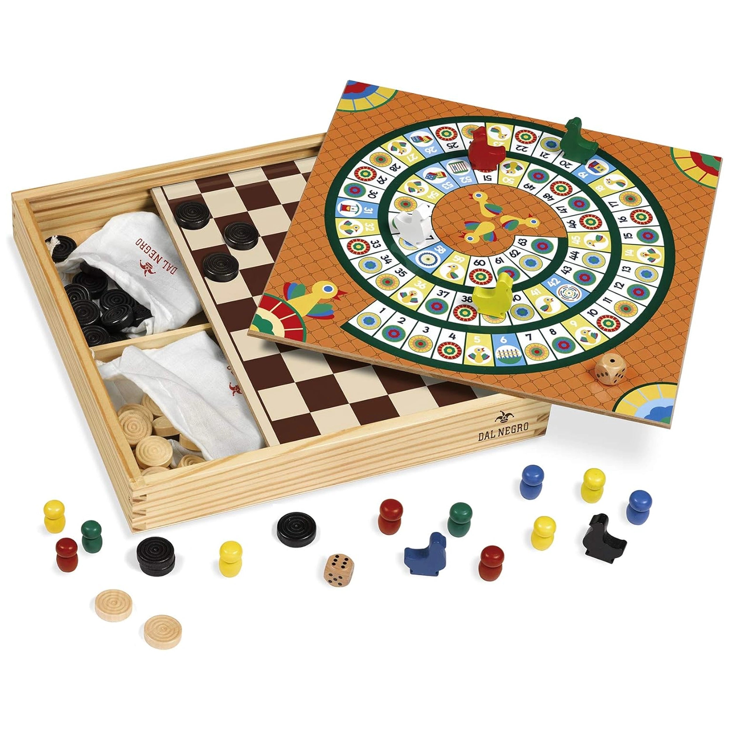 Dal Negro - Veelzijdige Houten Bordspellen Set