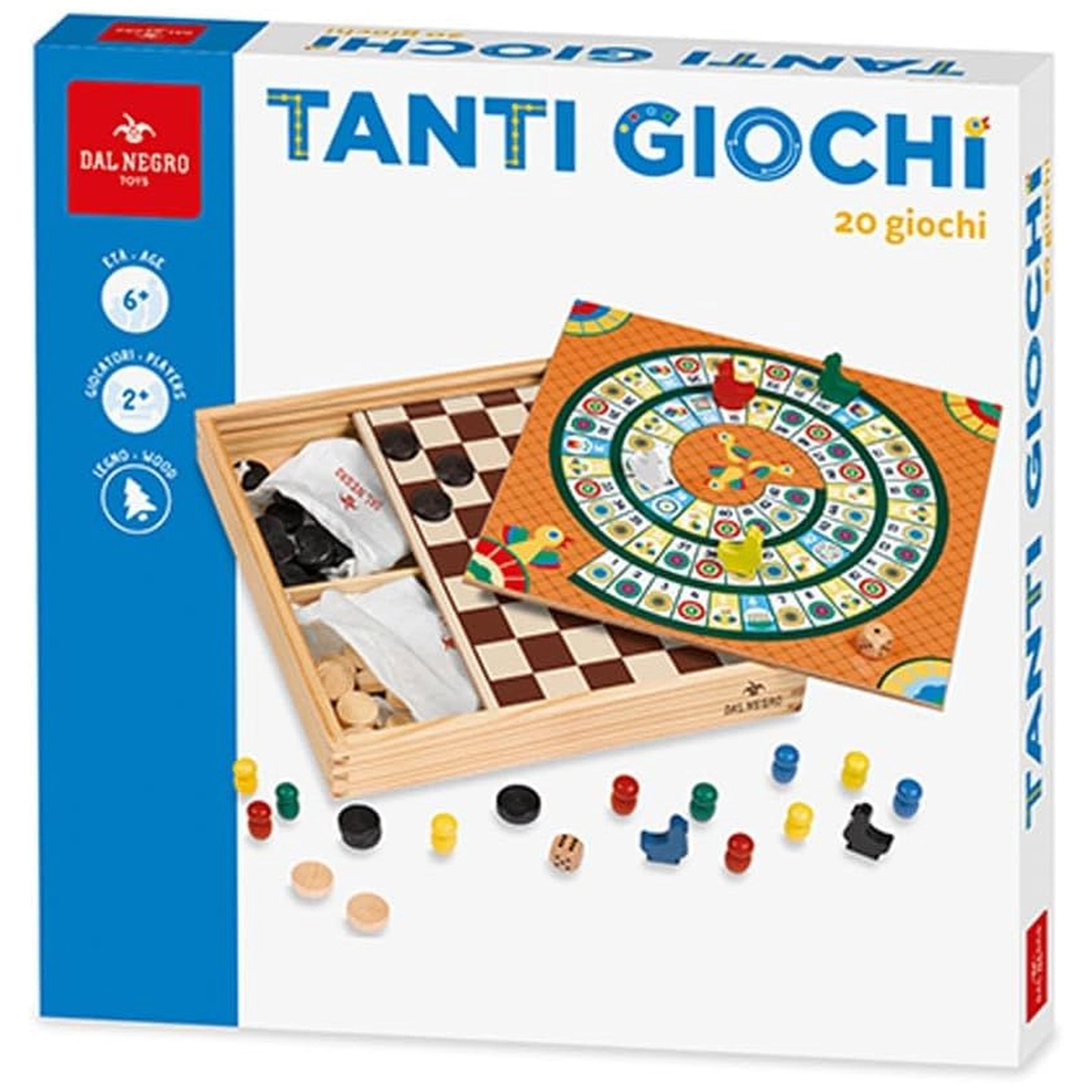 Dal Negro - Veelzijdige Houten Bordspellen Set