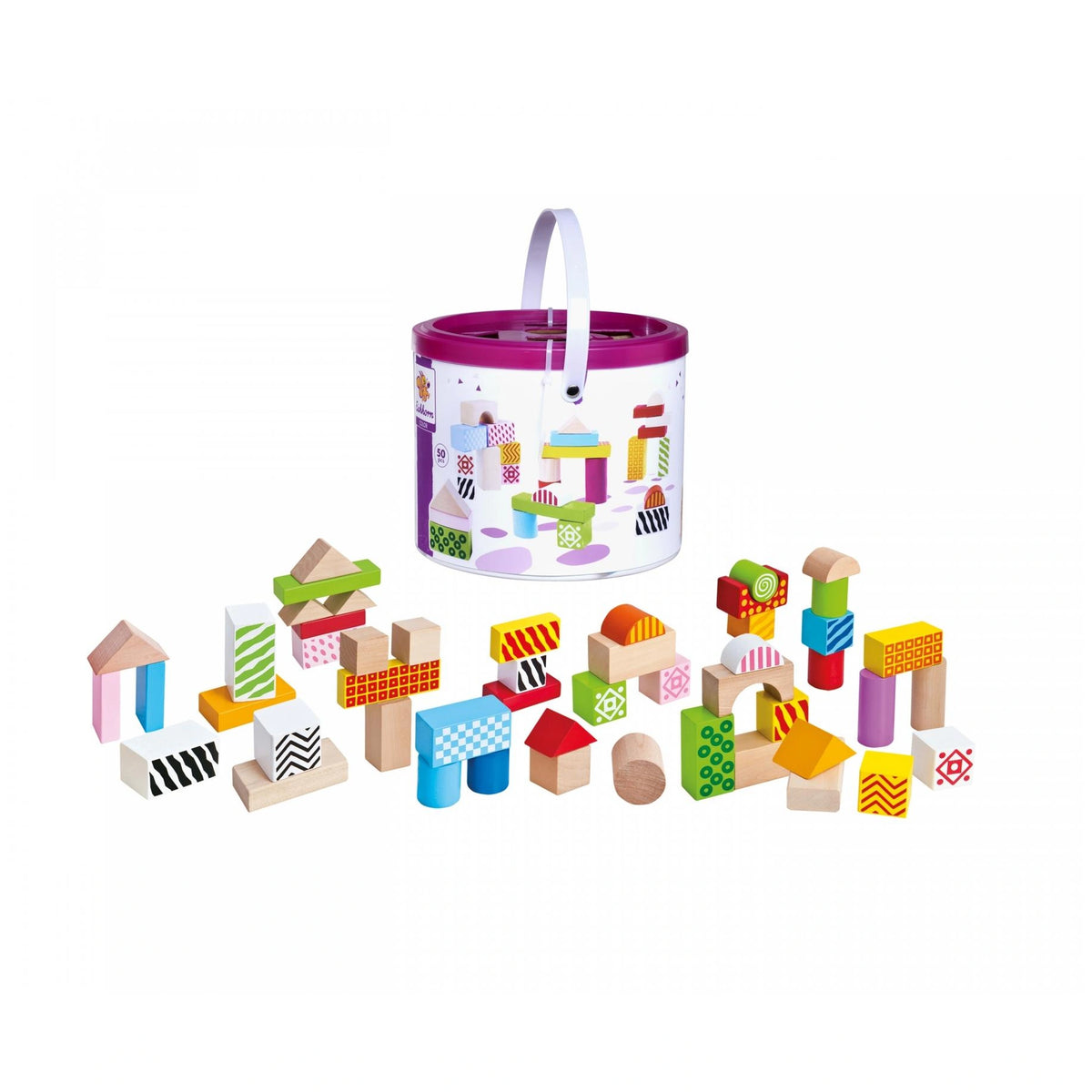 Eichhorn - Wooden Blocks in Bucket. 50 pcs. - Sorting & Stacking Toys